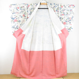 小紋 型染め 松竹梅に菊 袷 広衿 ベージュ色 正絹 カジュアル着物 仕立て上がり 身丈155cm