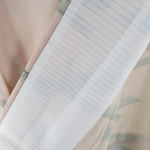 夏着物 絽 単衣 葉柄 桃色 染め文様 広衿 夏用 洗える ポリエステル カジュアルきもの 仕立て上がり 身丈160cm