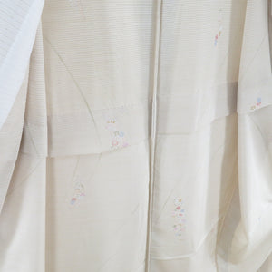 Summer kimono Gauze single -flowered small flower pattern Light gray brown wide collar Washing polyester casual kimono tailor -tailored 160cm