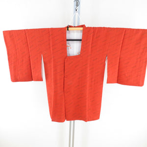 道行 正絹 斜め縞文様 織り文様 橙色 和装コート 着物用 ちりよけ カジュアル 身丈83cm