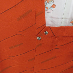 道行 正絹 斜め縞文様 織り文様 橙色 和装コート 着物用 ちりよけ カジュアル 身丈83cm
