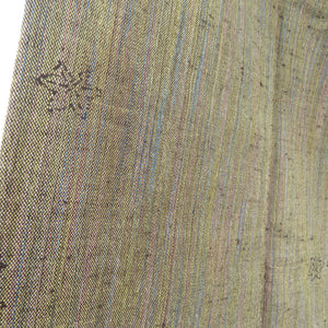 Wool kimono single clothing uniform striped striped striped bamboo leaves pattern woven pattern Bachi collar green brown casual kimono tailor height 152cm