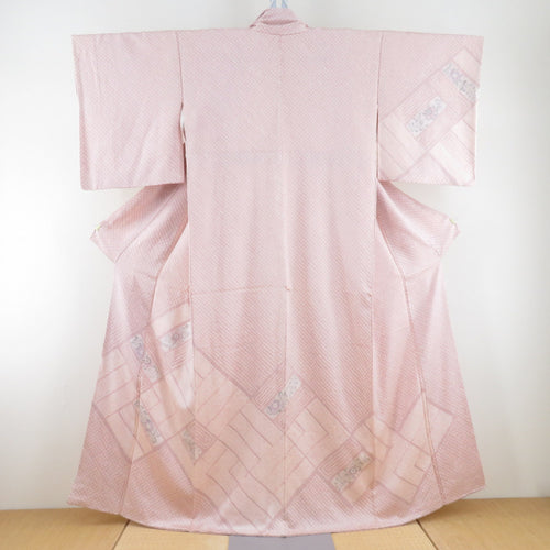 訪問着 絞り 菊文様 桃色 袷 広衿 正絹 紋なし セミフォーマル 仕立て上がり着物 身丈156cm