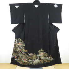Load image into Gallery viewer, Black Tomesode foil Edo -cho Landscape Women Sluts Silk Silk Hawk with Wing Hawai Hawai Gi -Di Lined Lined Wide Contains Kimono Formal Tailor 158cm