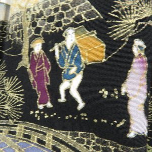 Black Tomesode foil Edo -cho Landscape Women Sluts Silk Silk Hawk with Wing Hawai Hawai Gi -Di Lined Lined Wide Contains Kimono Formal Tailor 158cm