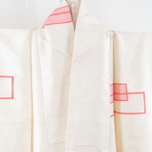 Tsumugi kimono square pattern pattern lined collar beige color pure silk casual kimono tailor