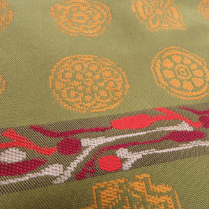 Nagoya Obi Side Pannal Decoration Striped Brown Green Pure Six Passing Pattern Kingle Back Casual Tailor Rounding Kimono Back Length 361cm