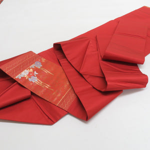 名古屋帯 菊文様 箔 赤茶色 正絹 六通柄 九寸帯 カジュアル 仕立て上がり 着物帯 長さ360cm 美品