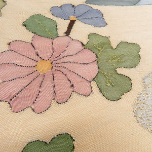 Back Obi Silk Ryuu Ume Chrysanthemum Woven Point Beige Color Gold Thread Semi -Formal Tailoring Kimono Bang Length 440cm Beautiful goods