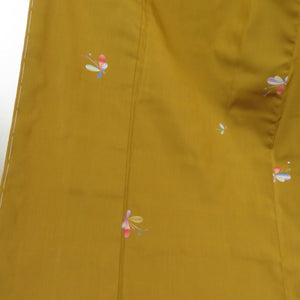 紬 着物 アンサンブル 道行付 花文様 袷 広衿 黄色 正絹 カジュアル 仕立て上がり 身丈170cm