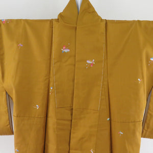 Tsumugi Kimono Ensemble Road Flower sentence Popular wide collar yellow pure silk casual tailoring up 170cm