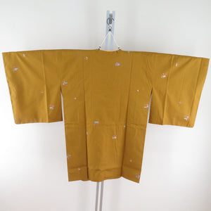 Tsumugi Kimono Ensemble Road Flower sentence Popular wide collar yellow pure silk casual tailoring up 170cm