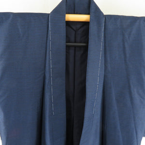 男着物 紬 亀甲 アンサンブル 襦袢セット 袷 紺色 正絹 男性用きもの メンズ 仕立て上がり 和服 男物 カジュアル 身丈150cm