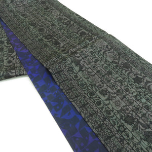 Vailing belt all pattern flower arabesque x gradation black purple x blue purple silk casual reversible kimono tailoring length 440cm beautiful goods