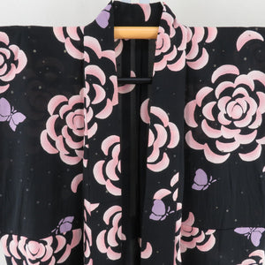 TSUMORI CHISATO Tsumori Chisato Summer Kimono Rose and Butterfly Black Polyester Wash Women's Yukata Ladies Summer Seminar