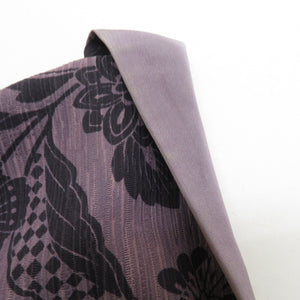 小紋 膨れ織 花唐草 袷 広衿 紫色 正絹 カジュアル着物 仕立て上がり 身丈163cm