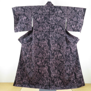 Komon Inflated Woven Arabe Arranges Lined Collar Purple Pure Silk Casual Casual Kimono Tailor