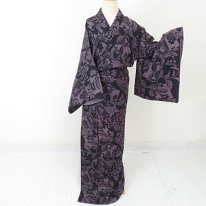 Komon Inflated Woven Arabe Arranges Lined Collar Purple Pure Silk Casual Casual Kimono Tailor
