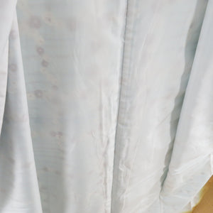 小紋 花格子柄 洗える着物 ポリエステル 水色 袷 広衿 仕立て上がり カジュアル 身丈166cm