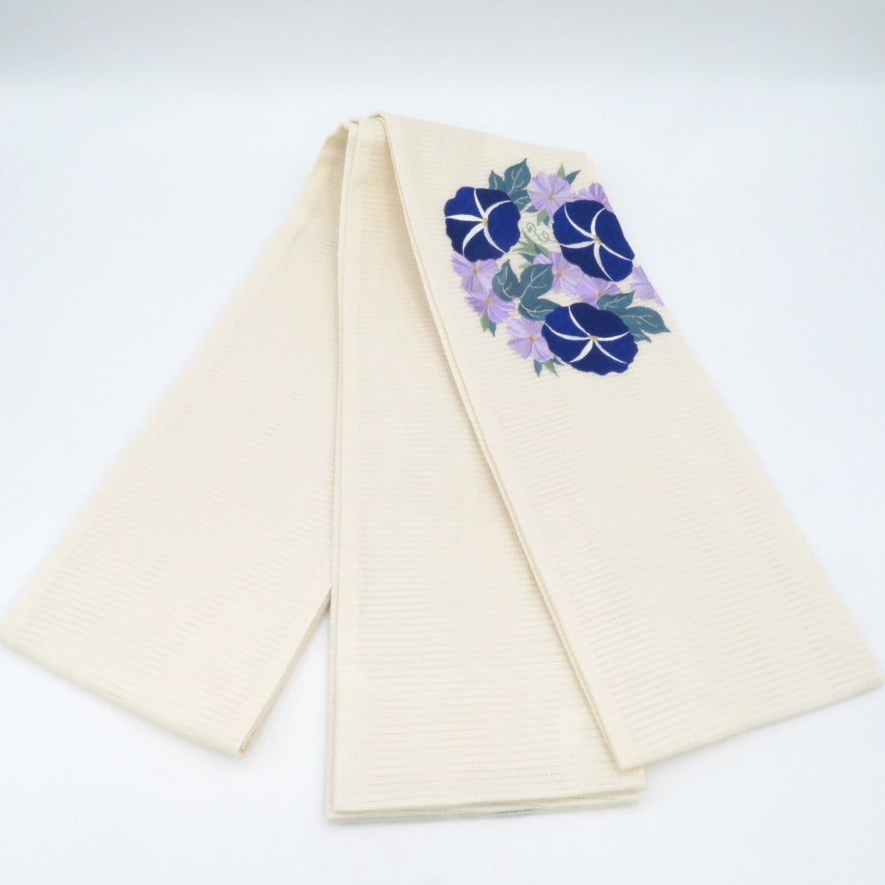 Matsumatsu -an half -width belt for summer embroidery Morning face half -width white polyester Washable small zone small zone tailored 384cm