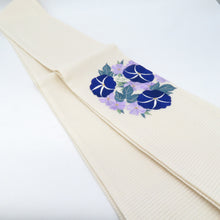 Load image into Gallery viewer, Matsumatsu -an half -width belt for summer embroidery Morning face half -width white polyester Washable small zone small zone tailored 384cm
