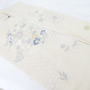Nagoya Obi Silk Sna Mendi blended Insect basket in a bonus and Hagi dyed pattern white beige nine -inch belt casual kimono length 366cm