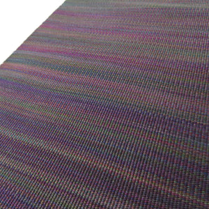 名古屋帯 綴れ織 横縞文様 紫色 松葉仕立て 八寸帯 正絹 仕立て上がり 着物帯 長さ347cm