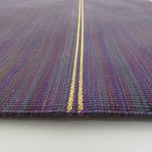名古屋帯 綴れ織 横縞文様 紫色 松葉仕立て 八寸帯 正絹 仕立て上がり 着物帯 長さ347cm