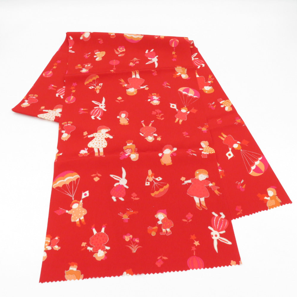 Matsumatsu -an Obi -fried Pure silk girl rabbit Modern pattern red silk 100 % casual length 166cm