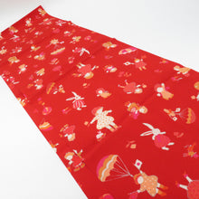 Load image into Gallery viewer, Matsumatsu -an Obi -fried Pure silk girl rabbit Modern pattern red silk 100 % casual length 166cm