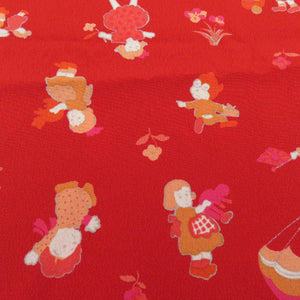 Matsumatsu -an Obi -fried Pure silk girl rabbit Modern pattern red silk 100 % casual length 166cm