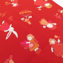 Load image into Gallery viewer, Matsumatsu -an Obi -fried Pure silk girl rabbit Modern pattern red silk 100 % casual length 166cm