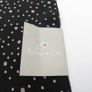 半衿 Kimono＊Cafe キモノカフェ 水玉ネコ 刺繍半襟 黒色 和装小物 長さ110cm 未使用品