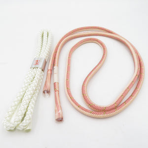 Obi tightening set of 2 round group string silk 100% white pink pure silk kimono accessory 〆 ladies female length 160cm