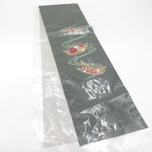 Load image into Gallery viewer, Half collar flower raft stripe green black kimono accessory length 120cm unused item