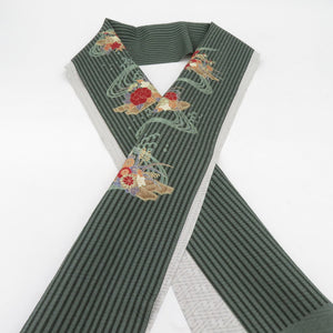 Half collar flower raft stripe green black kimono accessory length 120cm unused item