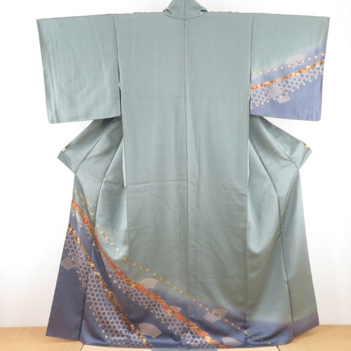 Visit clothing chrysanthemum chrysanthemum pattern gray green lined wide collar widespread silk crest co -eight -handed semi -formal tailoring kimonos 161cm