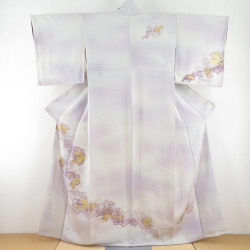 Visit clothing embroidery cloud removal Purple dye Light purple lined lined lined lined coil without silk crest Semi -formal tailored kimono 158cm