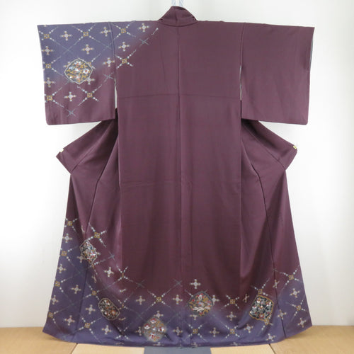 Visiting Yasuhiro Senji Yuzen Dyeing Hanabishi Hanabishi Lattice Purple Lined Collar Silk Crest No Semi -formal tailoring kimono 162cm