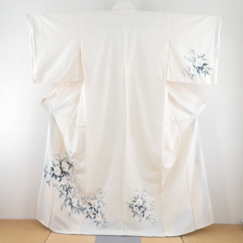 Visitors Tsumugiji Hand -drawn Tsubaki -style writer White lined Lined -lined wide collar pure silk crest tailoring kimono 161cm