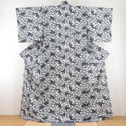 Komon -made arabesque white pattern white white lined kimono wide collar polyester Washing casual tailoring kimono 163cm