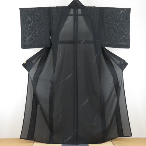 夏着物 小紋 単衣 絽 夏用 水玉文様 正絹 黒色 広衿 仕立て上がり 身丈158cm