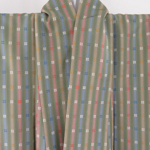 Kimono decoration Vertical striped Pattern Green Brown Lined Collar Silk Casual Casual Kimono Tailor