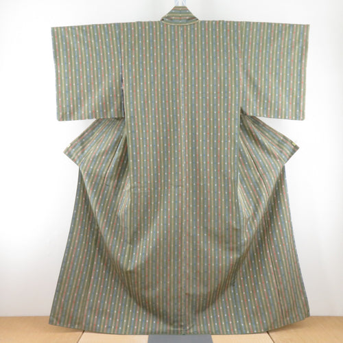 Kimono decoration Vertical striped Pattern Green Brown Lined Collar Silk Casual Casual Kimono Tailor