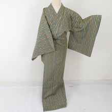 Load image into Gallery viewer, Kimono decoration Vertical striped Pattern Green Brown Lined Collar Silk Casual Casual Kimono Tailor