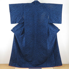 Load image into Gallery viewer, Komon Tsumugi Aizen Flower Aquarium Pure Silk Navy Blue Lined Lined Wide Casual Casual Tailoring Kimono Studio 162cm