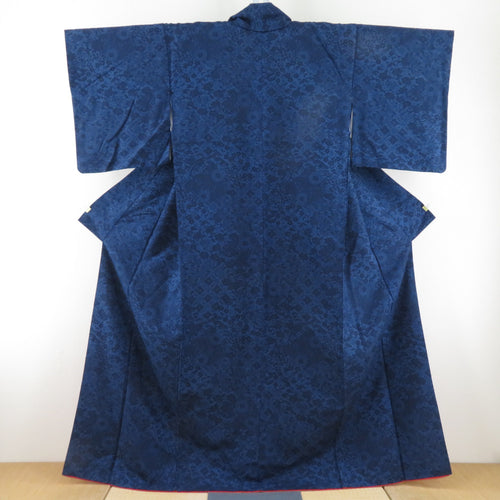 Komon Tsumugi Aizen Flower Aquarium Pure Silk Navy Blue Lined Lined Wide Casual Casual Tailoring Kimono Studio 162cm