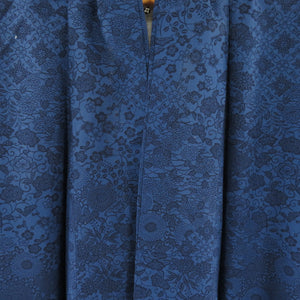 小紋 紬 藍染 花唐草文様 正絹 紺色 袷 広衿 カジュアル 仕立て上がり着物 身丈162cm