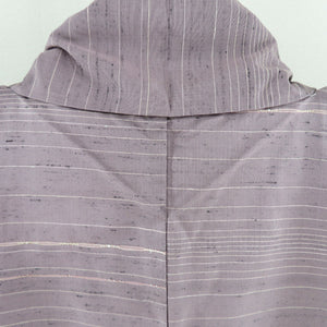 Tsumugi Kimono Horizontal striped sentence Purple lined lined collar silk silk casual casual kimono tailor