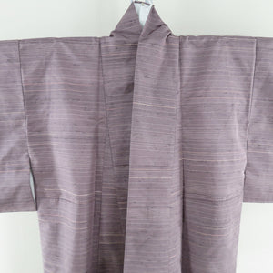 Tsumugi Kimono Horizontal striped sentence Purple lined lined collar silk silk casual casual kimono tailor